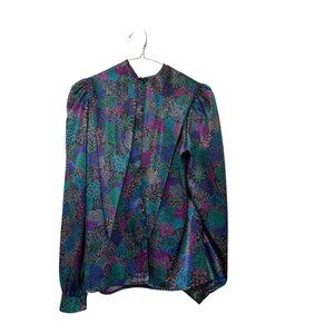 Vintage 70s Eva Laurel Multicolor Floral Blouse Size 6